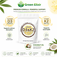 Elixir Vert Vitamine D3 10000 UI & K2 200mcg Gélules Molles avec Huile de Coco 300 Unités
