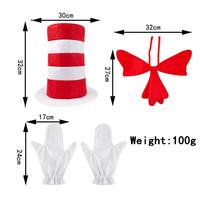 Chapeau de fête d'Halloween Dr Seuss, accessoires de cosplay, chapeau haut-de-forme rayé rouge et blanc, accessoires de maquillage pour scène