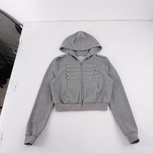 Veste courte zippée à capuche boutonnée style Napoléon, coupe ajustée, style urbain américain, pour femme tendance, automne-hiver, couleur unie unique, vêtement d'extérieur décontracté - Product Image 6