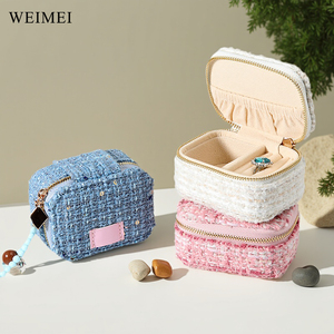 WEIMEI Custom Macaron-colored Portable Jewelry Storage Bag Jewelry Travel Organizer <b>Box</b> Ring Necklace <b>Earring</b> with Beaded Chain - Product Image 2