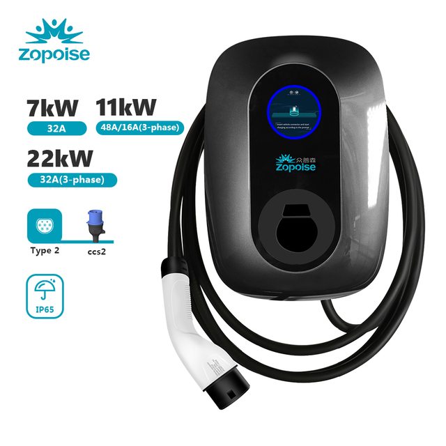 ZOPOISE New 7KW 32A Type 2 EV Charger with 3-Inch Round Screen RFID/WiFi/ CE Certified for European Home Commercial Use