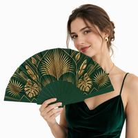 Éventail pliant Art Déco à motif de feuilles tropicales, logo personnalisé imprimé, éventail décoratif, cadeau promotionnel