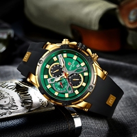 REWARD RD83016M 83016 Montre chronographe de luxe avec bracelet en silicone, plusieurs fuseaux horaires, date automatique, étanche