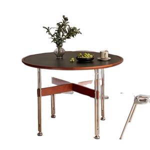 Mesa de Comedor Redonda de Madera Maciza con Patas de Acero Inoxidable, Estilo Moderno de Mediados de Siglo, para Apartamentos Pequeños, Estructura Estable con Marco de Caja - Product Image 5