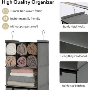 Hanging Closet Organizer With Drawers 33x15x85cm Foldable Fabric Storage For Bedroom Clothing - Product Image 6