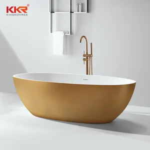 Freestanding bathtub in golden color classic acrylic solid surface bathtub two person freestanding bathtub