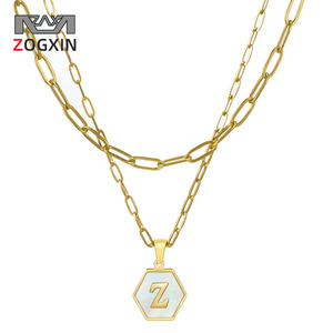 Zogxin Hexagonal Pendant Necklace 18K Gold Plated Double Layer Zinc Alloy Chain Women's Jewelry Gift Daily Wear - Product Image 1