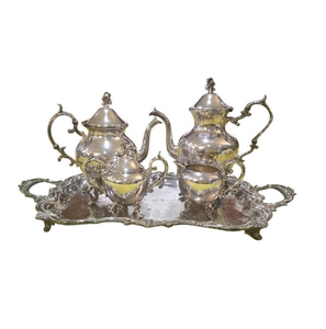 Vintage Metal Turkish Coffee Pot <b>Set</b> Turkish <b>Tea</b> <b>Set</b> <b>Tea</b> Tray <b>Teapot</b> for Serving <b>Tea</b> Silver Ottoman Trim Wedding Gift - Product Image 4