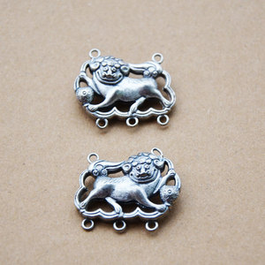 Tibetan <b>Silver</b> Mythical Beast Pendant Double Ring Closure <b>Ornament</b> For DIY Bracelet Hanfu Accessories - Product Image 1
