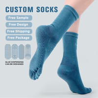 Chaussettes de performance à cinq doigts avec grip, rayées, épaisses, de haute qualité, pour Pilates, avec logo, en coton biologique, pour le yoga et la gym