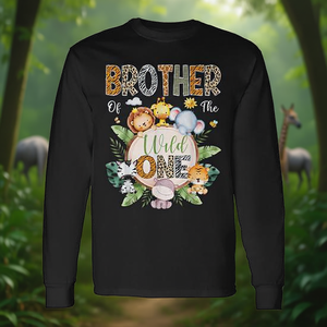 Brother Of The Wild One - Camiseta de manga larga con diseño de animales de la selva y safari para el primer cumpleaños - Product Image 3
