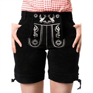 Pantalones cortos bávaros personalizados de última moda y alta calidad en piel de vaca genuina y gamuza para mujer. - Product Image 1