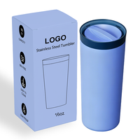 Gobelet isotherme personnalisable en acier inoxydable de 16 oz avec couvercle, bouteille sous vide pour le camping, 12-24 heures