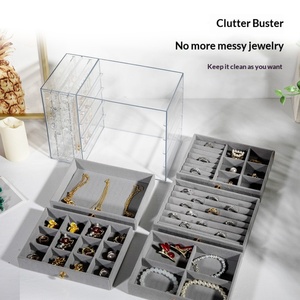 Luxury Acrylic Transparent Rectangular Solid Pattern High Quality Earring <b>Box</b> 5 Drawers Hanging Jewelry Stand Necklace Earrings - Product Image 3