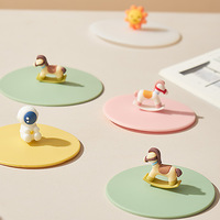 Couvercle en silicone de qualité supérieure, anti-poussière, anti-fuite, de qualité alimentaire, mignon, dessin animé, accessoire universel pour tasses à café en céramique, 12/10 cm