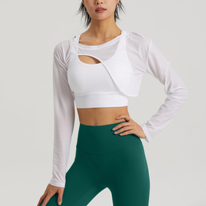 Blusa da ginnastica Jacquard leggera da <span class=keywords><strong>donna</strong></span> rapida asciugatura traspirante a manica lunga allenamento allenamento abbigliamento sportivo confortevole - Product Image 4