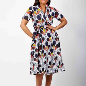 Abbigliamento tradizionale africano stampa Ankara stile <span class=keywords><strong>etnico</strong></span> avvolgente manica corta abito Midi con cintura per abbigliamento donna - Product Image 6