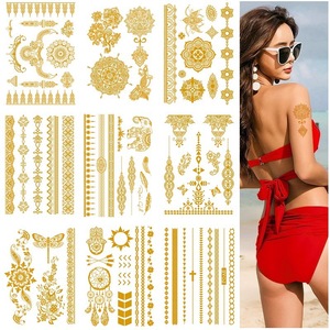 <span class=keywords><strong>Pulsera</strong></span> de Cadena <span class=keywords><strong>para</strong></span> <span class=keywords><strong>Mujer</strong></span>, Joyería Falsa, Impermeable, Tatuaje Temporal, Manga de Brazo, Mano, <span class=keywords><strong>Muñeca</strong></span>, Oro, Metálico, Pegatina de Tatuaje, 9 Unidades por Bolsa - Product Image 5