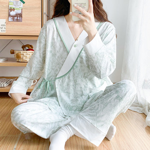Pijamas para mujeres embarazadas primavera y otoño ropa de <span class=keywords><strong>lactancia</strong></span> de maternidad posparto conjunto fino de dos piezas ropa suelta para el hogar - Product Image 1