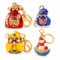 Porte-clés porte-bonheur en métal d'inspiration chinoise avec accents de pierres précieuses décoratives, modèles variés de pochettes, de gourdes et de figurines