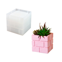 3D Nouveauté Facile Grain fin Faux Brique Mur Forme carrée DIY Silicone Béton Résine Plâtre Pot Vase Moule