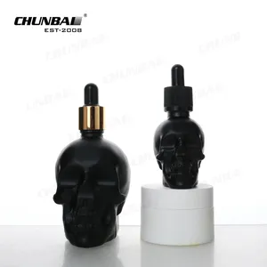 30Ml 60Ml 120Ml Matt Black Skull Design Dropper Glass Bottle Black Skull Glass Dropper Bottle