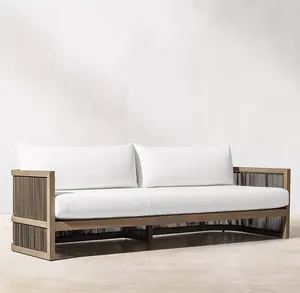 新しいスタイルのホットセール高級チーク材籐ガーデンソファセット屋外用家具チーク材ソファセット