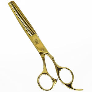 Tijeras para Adelgazar el Cabello, Doradas, F6, 6.0 Pulgadas, Acero Inoxidable, Punta Redonda, Mango Largo, Tijeras Planas para Corte Profesional - Product Image 3