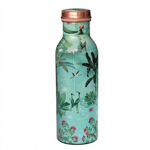 Botella de agua de cobre con diseño floral tropical y tapa de cobre, portátil para viajes. - Product Image 1