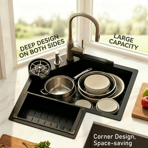 Bloc à couteaux multifonctionnel épaissi en acier inoxydable 304 de qualité alimentaire, avec double pare-éclaboussures avant, design moderne fait main, nano anti-pluie - Product Image 3