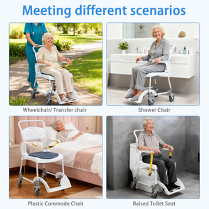 Silla <span class=keywords><strong>de</strong></span> <span class=keywords><strong>Ducha</strong></span> y Comodidad 5 en 1 Ajustable con Ruedas, Cojín <span class=keywords><strong>de</strong></span> PU Cómodo y Cinturón <span class=keywords><strong>de</strong></span> Seguridad <span class=keywords><strong>para</strong></span> <span class=keywords><strong>Mayores</strong></span> y <span class=keywords><strong>Personas</strong></span> con Discapacidad, Seguridad en el Baño - Product Image 4