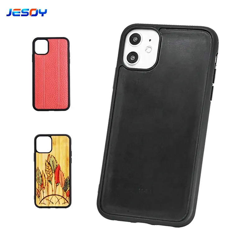 Hot Selling Blank Sublimation Cases Inlay Leather Wood Phone Case TPU PC Groove phone Case