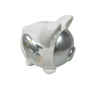 custom Ceramic Rocket Silver Piggy Bank Money Box; Cheap Price Ceramic Money Box Wholesale