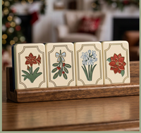 Jeu de Mahjong Américain Thème Noël 166 Tuiles, Tuiles Joker Florales Gravées en Acrylique 4 Couches, Durable, Luxe, Portable, Divertissement