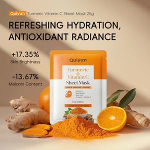 Masque facial éclaircissant au curcuma et à la vitamine C, format voyage 25 ml, hydratant en profondeur, blanchissant et hydratant, masque en tissu pour le visage, vente en gros - Product Image 2