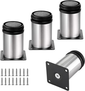 Patas Ajustables Modernas de Acero Inoxidable Plateadas de 3 Pulgadas de Diámetro para Muebles, Patas de Repuesto para Gabinetes de Cocina, Sofás, Estantes y Mesas - Product Image 1