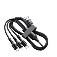 Kabel Data Tiga-dalam-Satu USB Pengisian Cepat dan Transfer Data 10W Satu-untuk-Tiga dari nilon untuk Huawei Samsung Xiaomi Android dan iPhone.