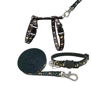 चमकदार पालतू हार्नेस सेट स्टार मून प्रिंट आउटडोर चलने वाले सामान पिल्ला कॉलर कुत्ते बिल्ली के साथ हार्नेस - Product Image 1