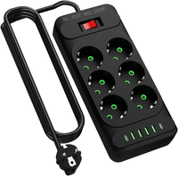 Multiprise EU avec cordon d'extension de 2 m, prise électrique intelligente USB 16A, protection contre les surtensions, filtre réseau, en plastique, usage commercial