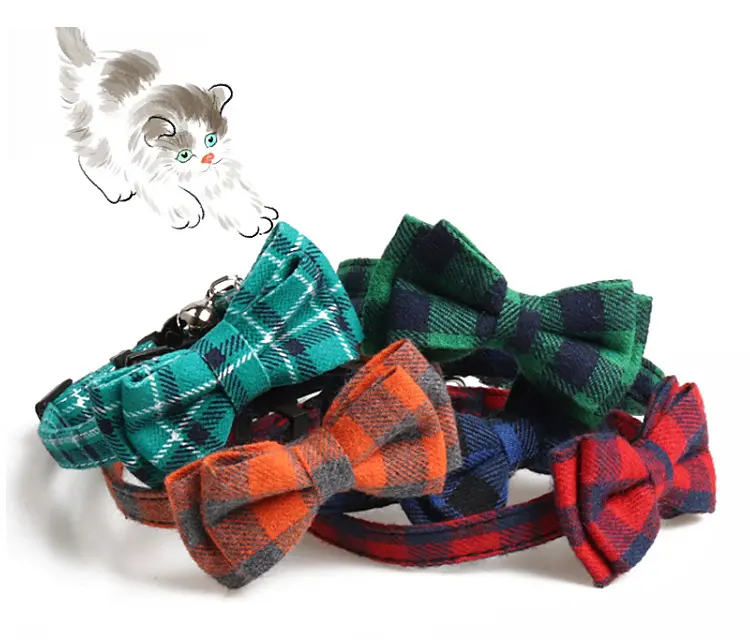 Polyester Adjustable Soft Pet Dogs Collars Custom Printing Pattern Plaid Plastic Pet Collar Cat Bow Tie Dog Bow Tie Collar