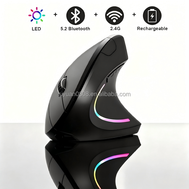 Factory Wholesale Ergonomic 6 Keys Vertical Wireless BT Mouse Rechargeable 1600 DPI Optical Office Gaming Waterproof Backlit PC
