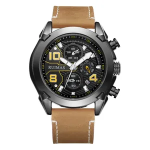 Reloj Ruimas horloges luxe kwaliteit leer mannen mode zwarte mannelijke groothandel polshorloge lichtgevende marine force horloge