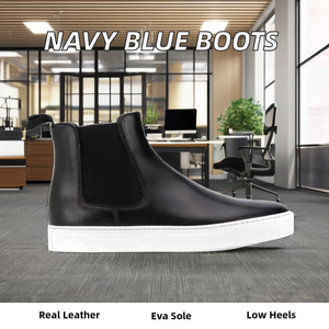 Bottines <span class=keywords><strong>Chelsea</strong></span> en cuir véritable <span class=keywords><strong>bleu</strong></span> marine pour femmes, design plat pour l'hiver - Modèle - Product Image 2