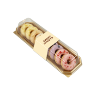 Boîtes à collation rectangulaires en plastique en gros pour bonbons, gâteaux, gaufres, crêpes, avec plateau de service doré et couvercle transparent