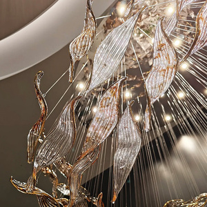 Phi tiêu chuẩn tùy chỉnh kính rơi lá lớn dự án khách sạn biệt thự hội trường Hiện Đại Đèn chùm thủy tinh cho kỹ thuật trang trí nội thất - Product Image 6