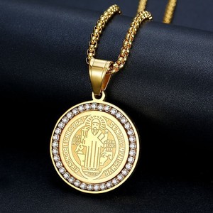 Stainless Steel Pendant Necklace 18K Gold Plated Zircon Unisex Retro Clavicle <b>Chain</b> Gift - Product Image 1