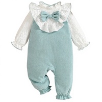 Adorable Combinaison Bébé 100% Polyester Imprimée Unie avec Fermeture Éclair Discrète, Nœud Tridimensionnel, Manches Bulles Longues et Semi-Placket au Dos
