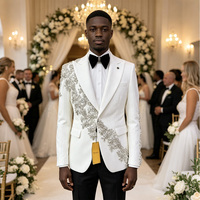 Costume 3 Pièces Homme Grande Taille Brillant avec Strass, Veste, Gilet et Pantalon Faits Main Ornés de Paillettes et Perles, Simple Boutonnage, pour Bal de Promo, Smoking, Mariage et Fêtes