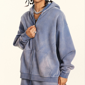 Popolare felpa Casual da uomo con cappuccio con cerniera e cappuccio con macchie verdi vecchie felpe antirughe primavera autunno con cappuccio lavato con acido - Product Image 4