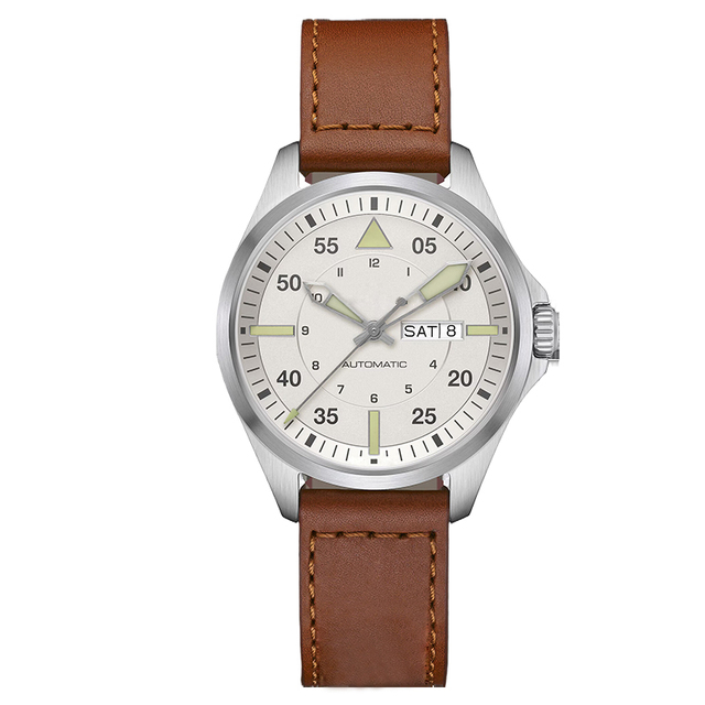 Men's Mechanical Automatic Watch Stainless Steel Case Aviation Series Military Watch Calfskin Strap AVI-8 Series